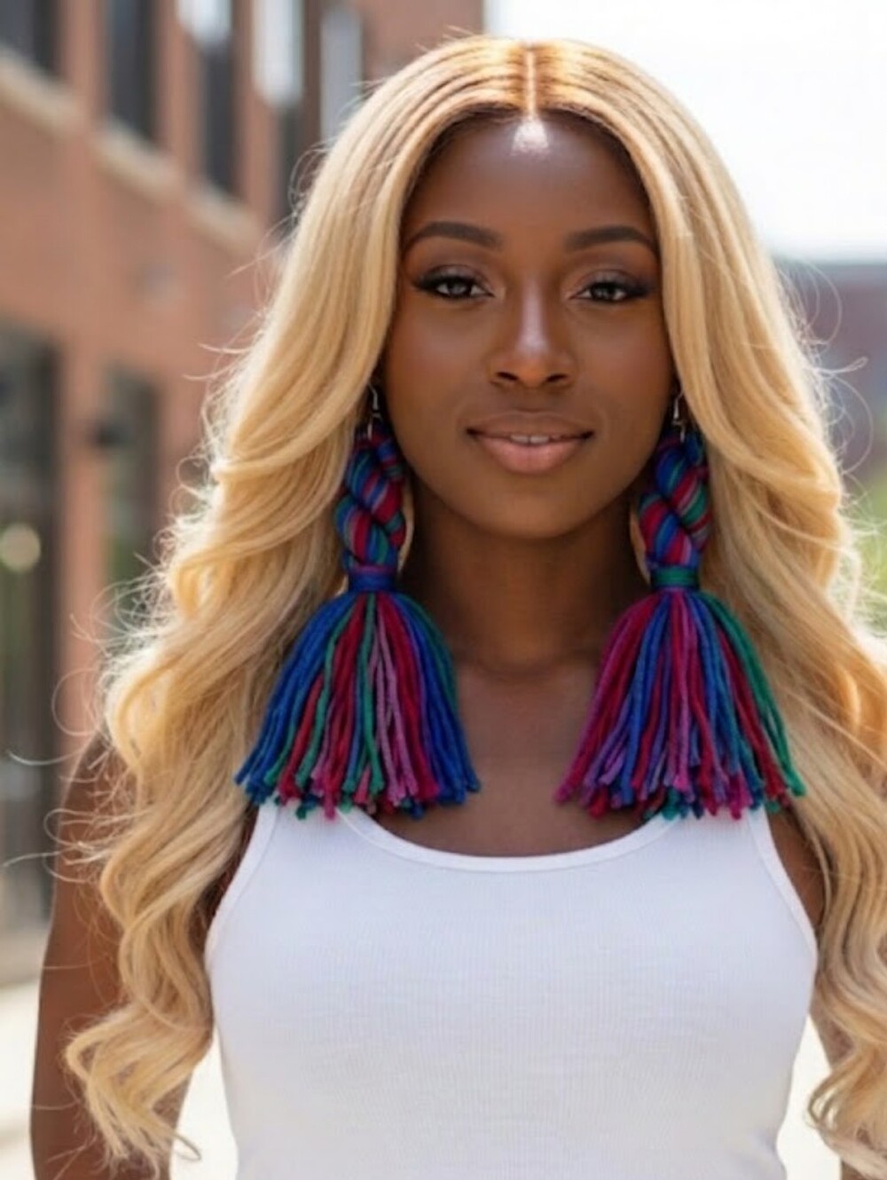 Bold Multicolor Tassel Statement Earrings - Vibrant Blue, Pink & Green